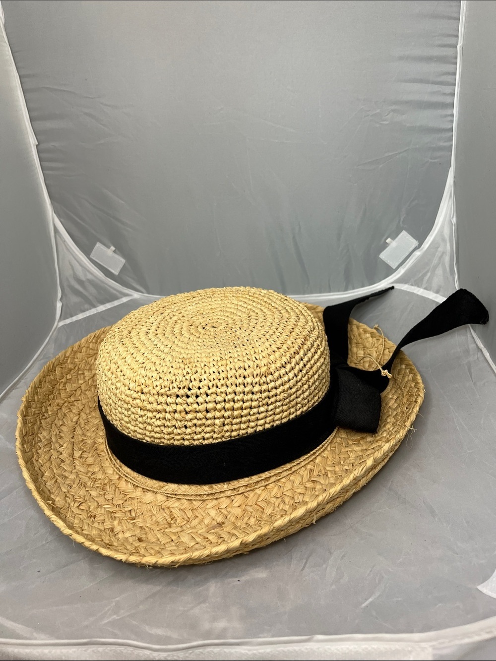 The Scala Collection Woven Straw Wide Brim Hat with Fabric Ribbon - One Size